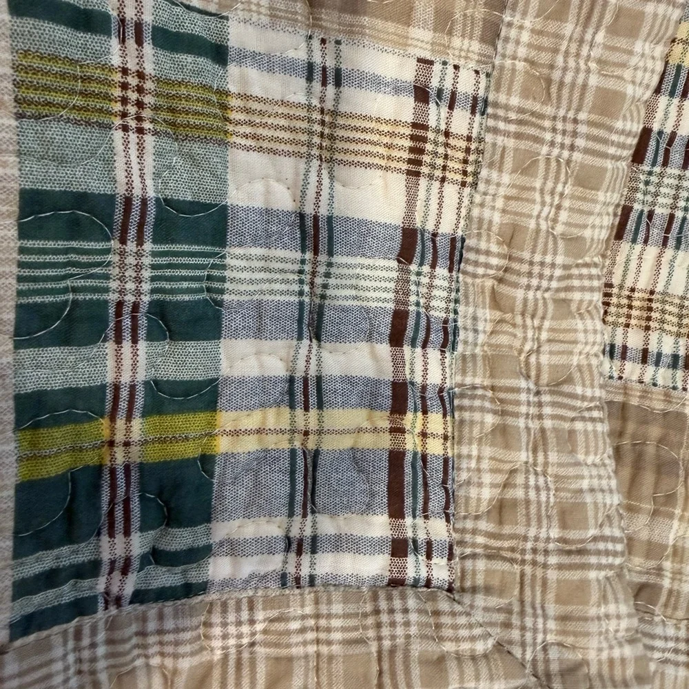 Pair Of Quilted Standard Pillow Shams Multicolor plaid patchwork‎ Pattern